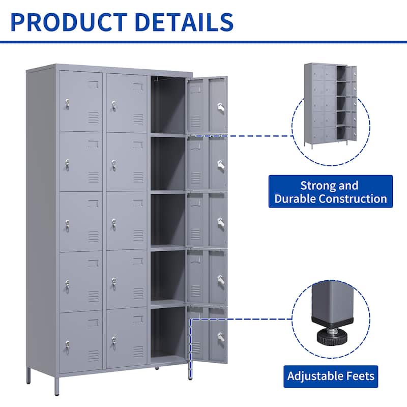 72"H Metal Lockers With 15 Door,Storage Cabinet With Lock for Employees,School,Gym
