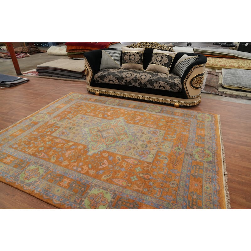 Hand Knotted Oriental 100% Wool Carpet Traditional Tribal Oranges & Rust Heriz (serapi) Area Rug - 10' 1'' X 8' 1''
