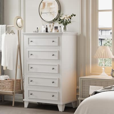 5-Drawer Dresser for Bedroom, 48" Tall Modern Wood Chest with Deep Drawers and Metal Handles