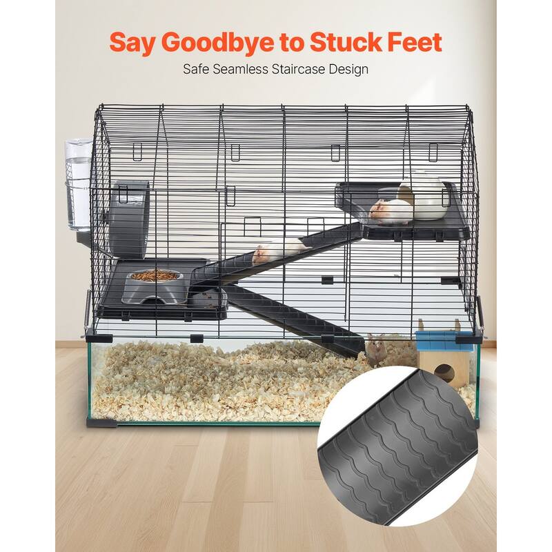Large Tempered Glass Hamster Cage with Panoramic View & Metal Mesh Top - 29.5 x 17.3 x 24 inches