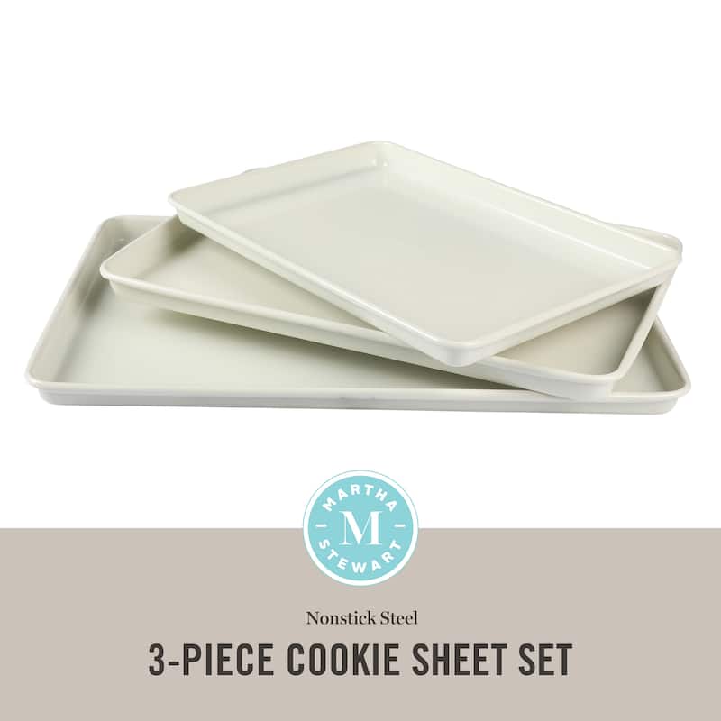 Martha Stewart 3-Piece Cookie Sheet Set - 13", 15", 17" Baking Pans, Ceramic Nonstick, PFA-Free, Carbon Steel