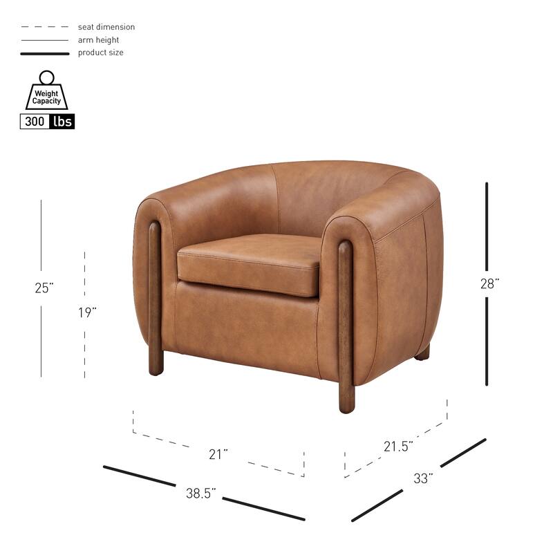 NPD Furniture Cordelia 38" W Top Grain Leather Club Chair