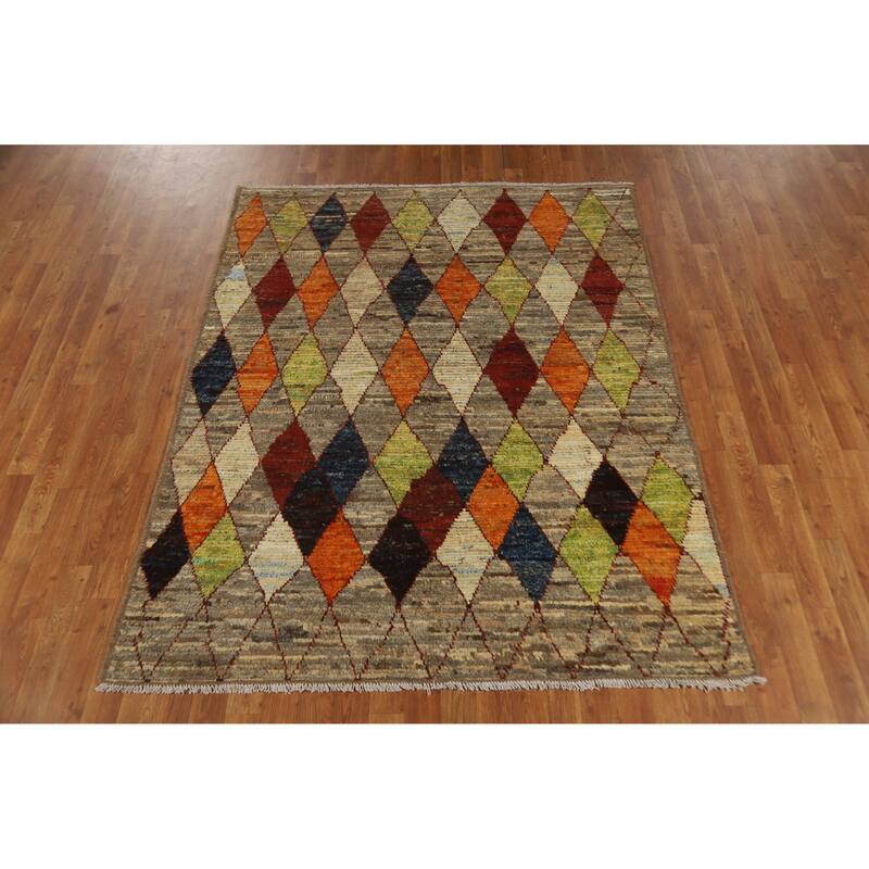 Trellis Geometric Moroccan Oriental Rug Hand-Knotted Wool Carpet - 5'0" x 6'7"