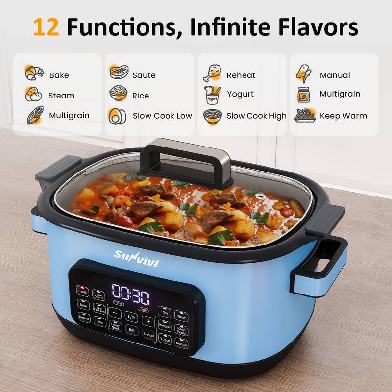 6.5QT 12-in-1 Programmable Multi Slow Cooker