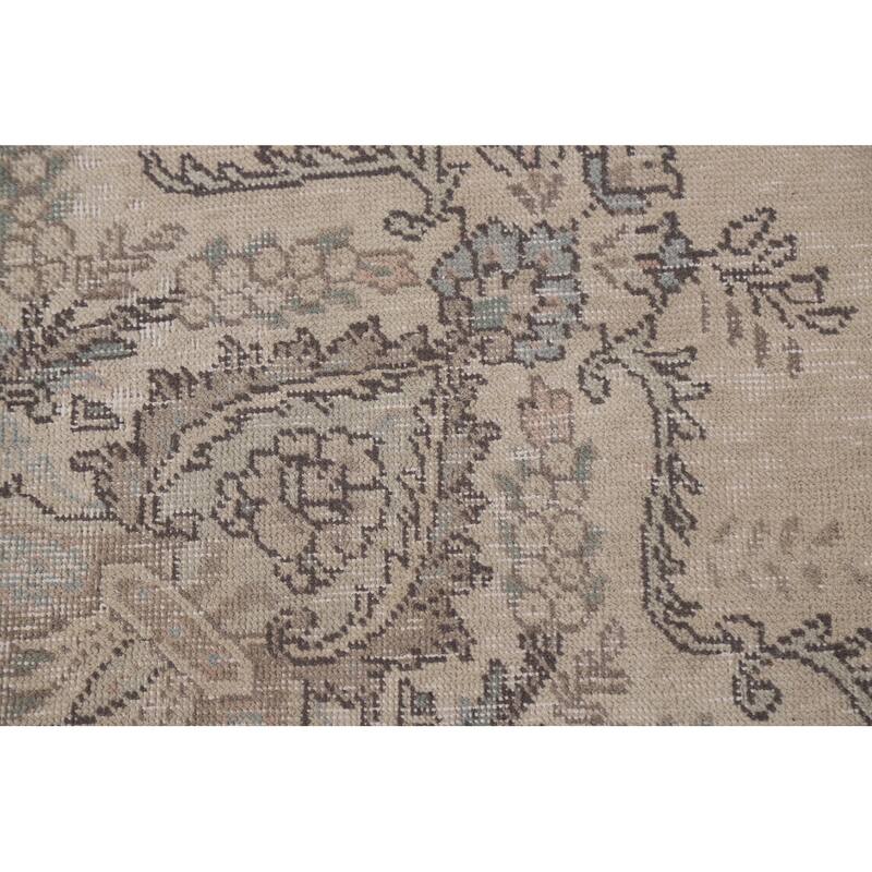Distressed Tabriz Persian Vintage Area Rug Handmade Beige Wool Carpet - 6'7" x 9'4"