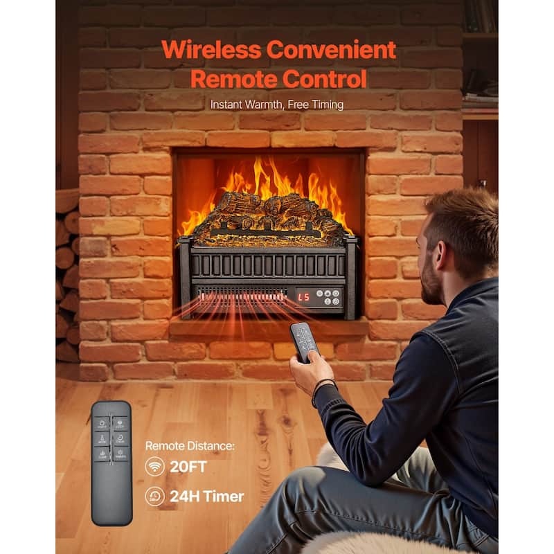 1500W Electric Log Heater with Timer and Remote Adjustable Brightness