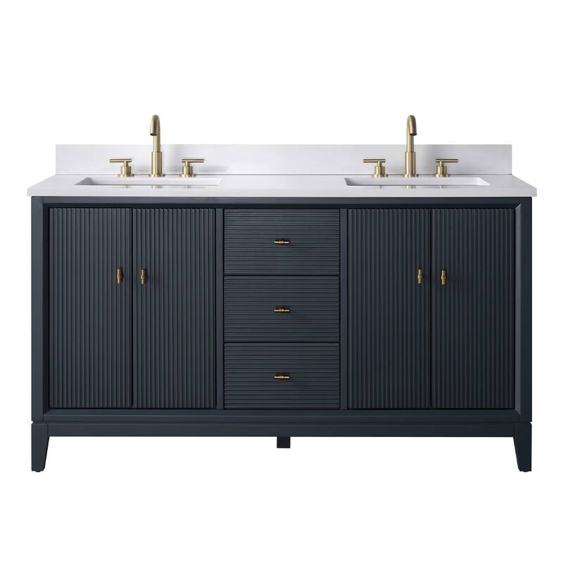 Vanity Art 60" Freestanding Bathroom Vanity with Engineered Marble Top and Sinks