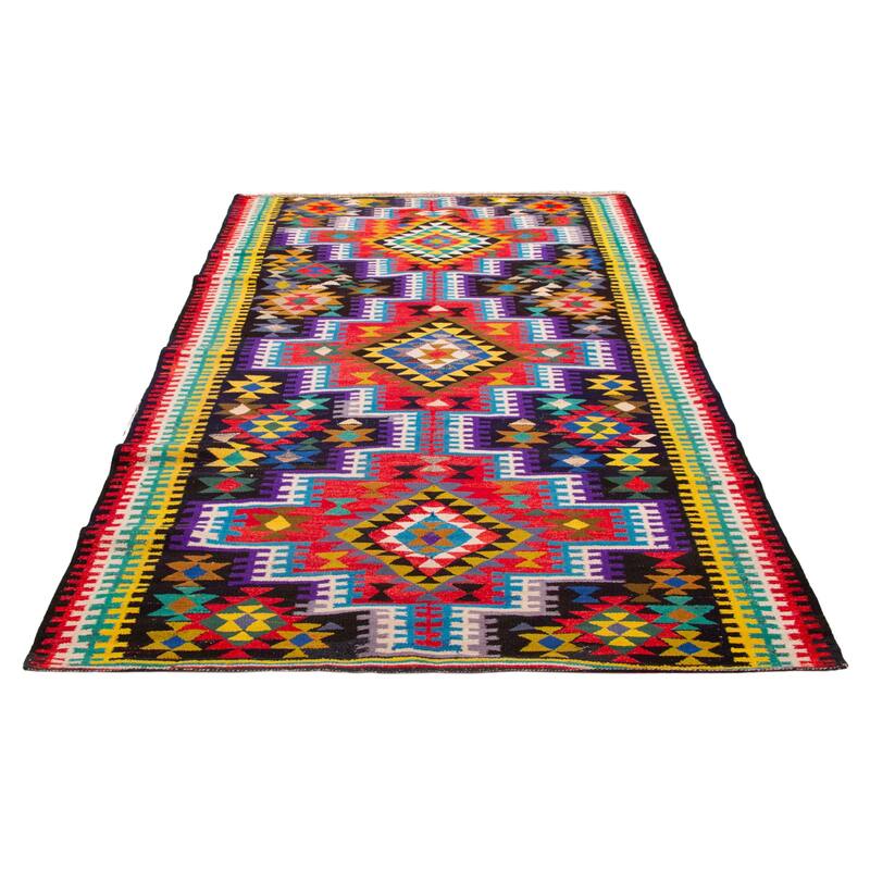 ECARPETGALLERY Flat-Weave Ankara Black, Red Cotton Kilim - 7'10 x 12'8