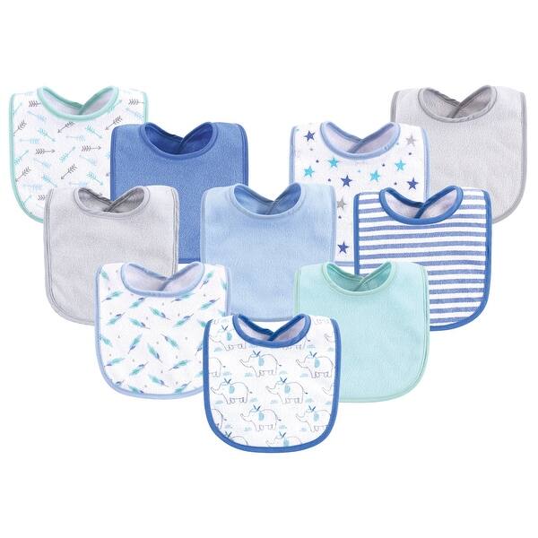 slide 1 of 1, Luvable Friends Baby Boy Cotton Terry Bibs 10pk, Boy Elephant Stars, One Size - Boy Elephant Stars - One Size One Size - Boy Elephant Stars