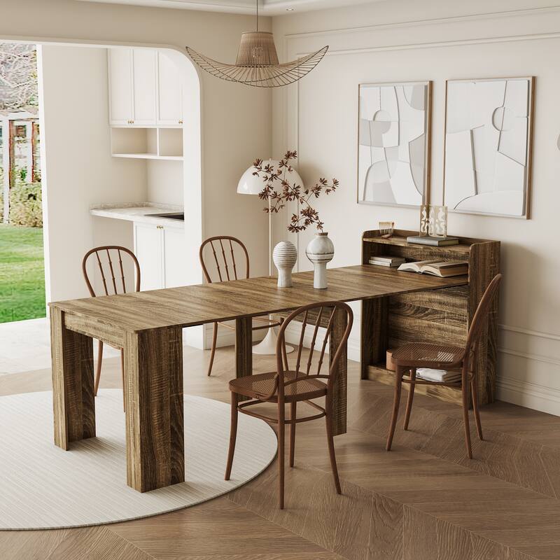 Modern Extendable Dining Table Sideboard with Storage Side Cabinet and Clean Lines for Dining Room