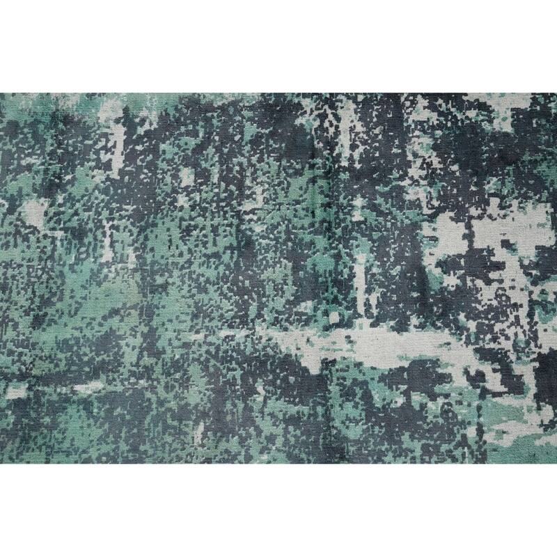 Hand Knotted Oriental Viscose Silk Carpet Modern Abstract Green Abstract Area Rug - 9' 10'' X 6' 0''