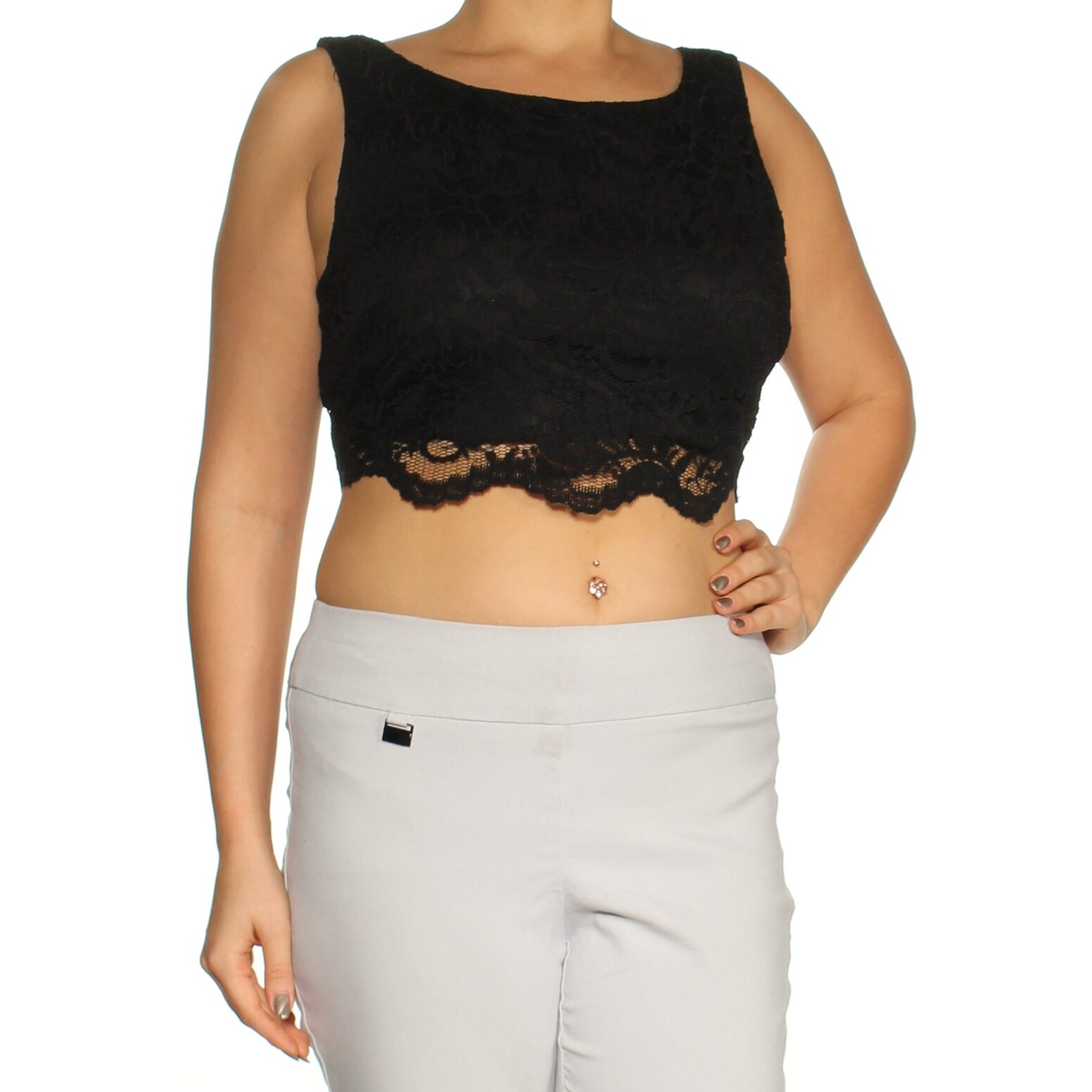 Shop City Studio Womens Black Sleeveless Scoop Neck Crop Top Top
