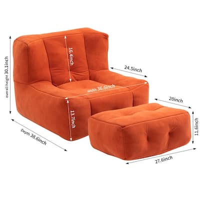Fluffy bean bag chair, comfortable bean bag for adults and children, super soft lazy sofa chair with memory foam and ottoman