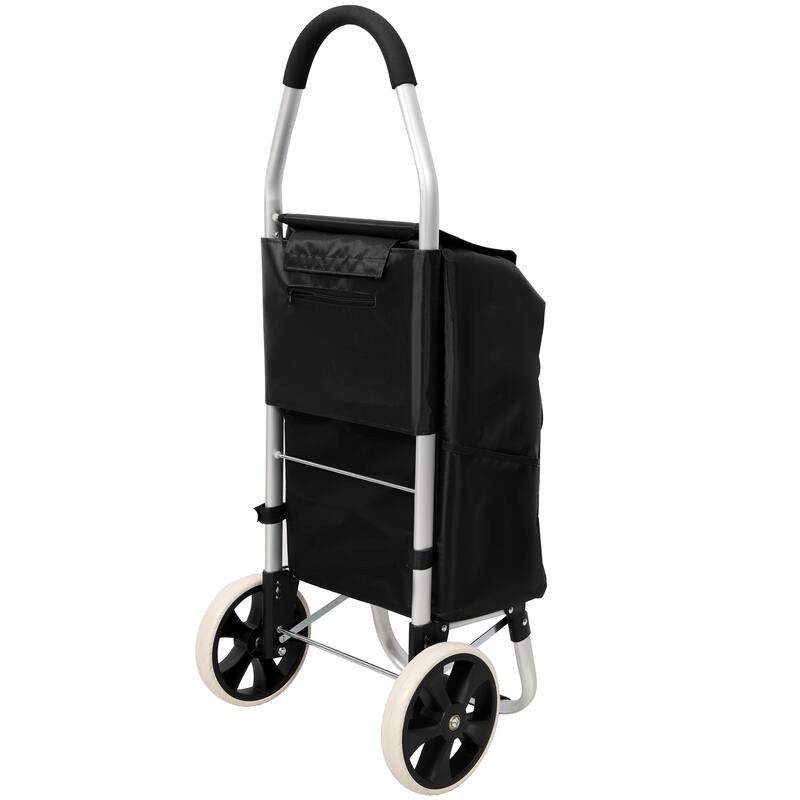Shopping Trolley with Wheels, Trolley Black Foldable Shopping Cart, Removable Shopping Oxford Waterproof Bag
