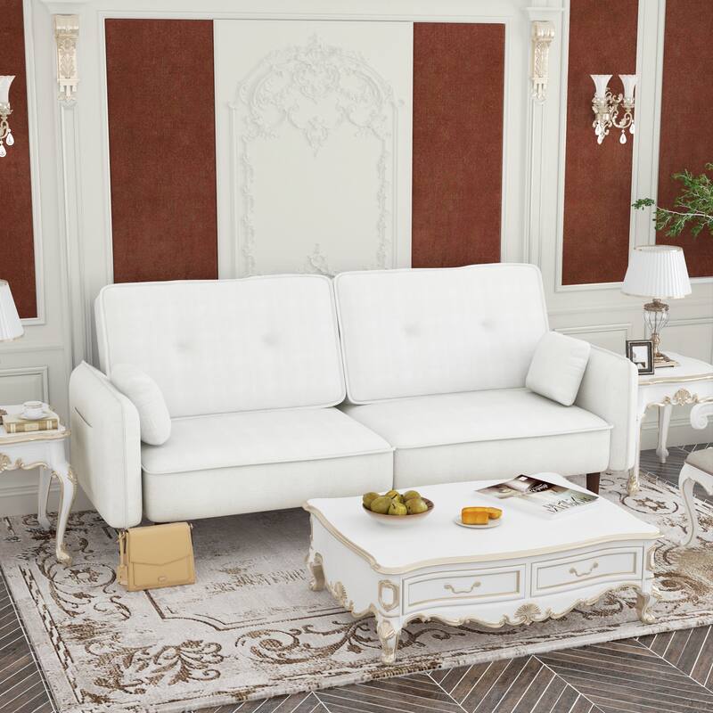 Fabric Futon Sofa bed with Solid Wood Leg