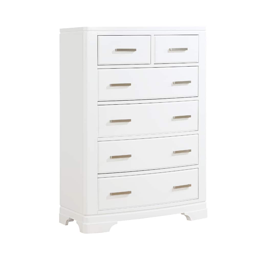Hudy Tall Dresser Chest, 6 Drawers X Metal Handles, White Birch Veneer