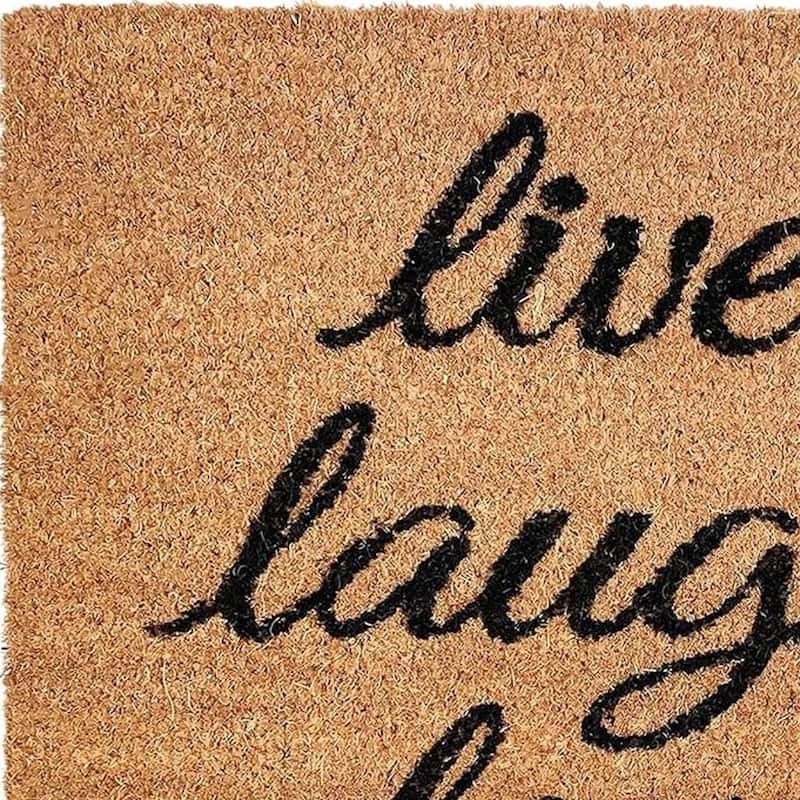 HomeRoots 17" X 29" Natural Yellow And Black Floral Live Love Laugh Outdoor Coir Door Mat - 17' X '29