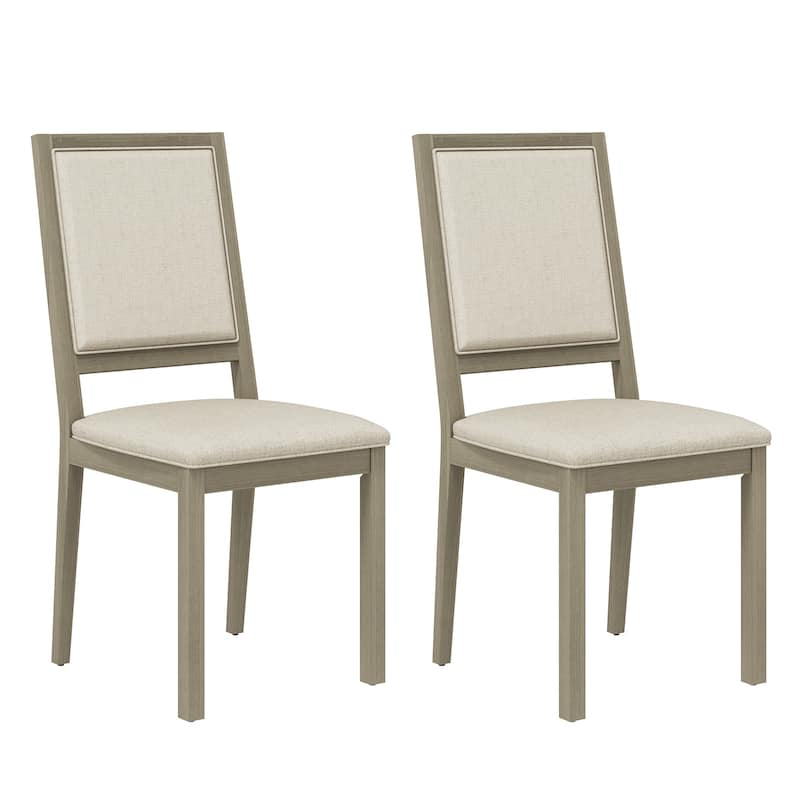 RENEWLINE Farmhouse Set of 2 Upholstered Dining Chairs - Rustic Wood Legs & Fabric Seats for Kitchen, Dining Table - Grey
