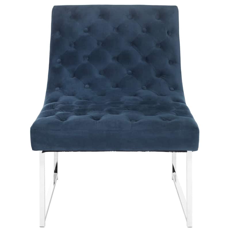 SAFAVIEH Mid-Century Modern Glam Hadley Tufted Velvet Navy Blue Club Chair - 25" x 30" x 32"