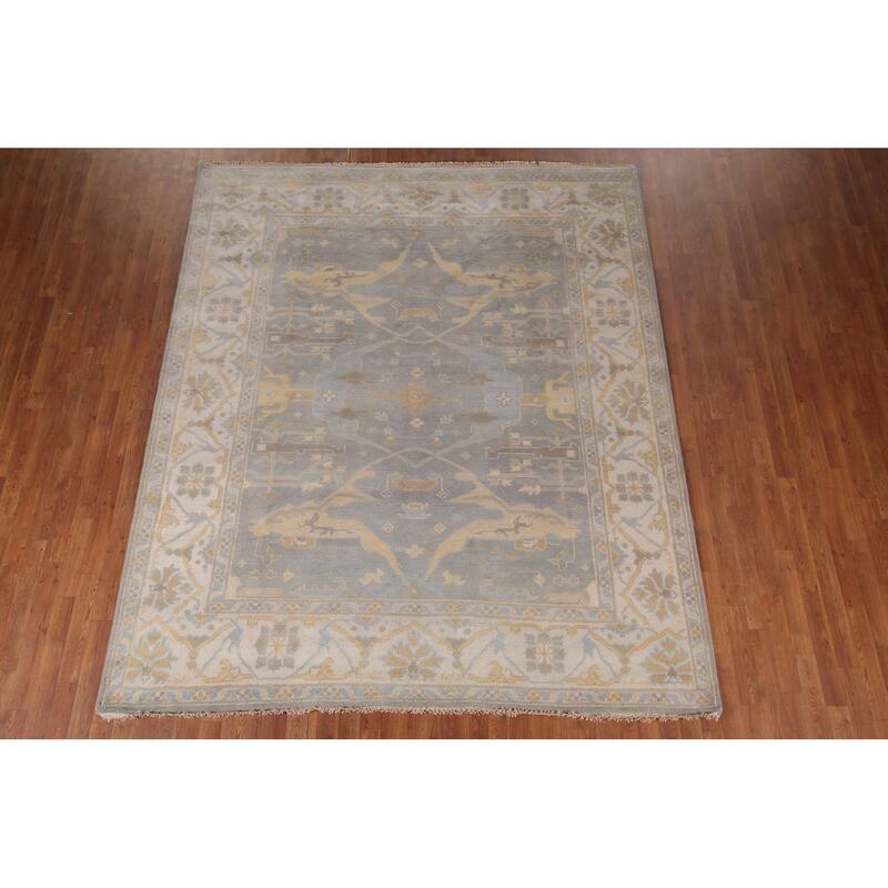 Gray Oushak Indian Area Rug Handmade Wool Carpet - 8'0"x 9'7"