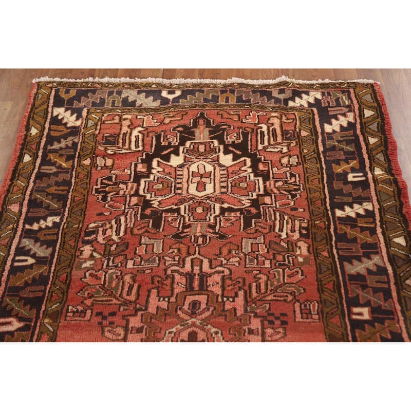 Geometric Pink Heriz Persian Vintage Runner Rug Handmade Wool Carpet - 3'10"x 10'1"