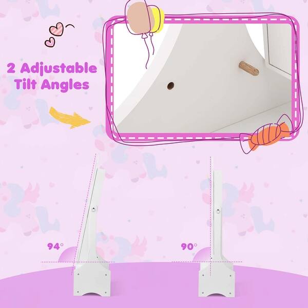 dimension image slide 0 of 3, Costway Kids Vanity Set Princess Makeup Dressing Table & Chair Set - See Details