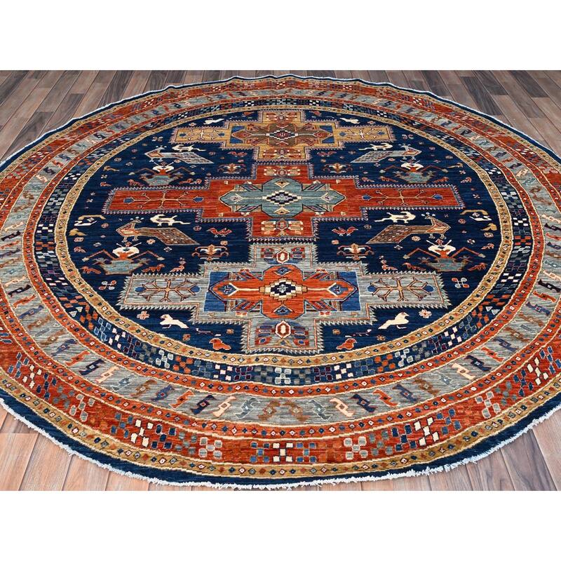 Shahbanu Rugs Indigo Batik Blue Soft and Velvety Wool Armenian Inspired