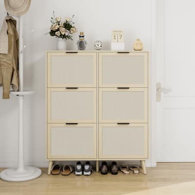 Rattan 6 Door Shoe Cabinet