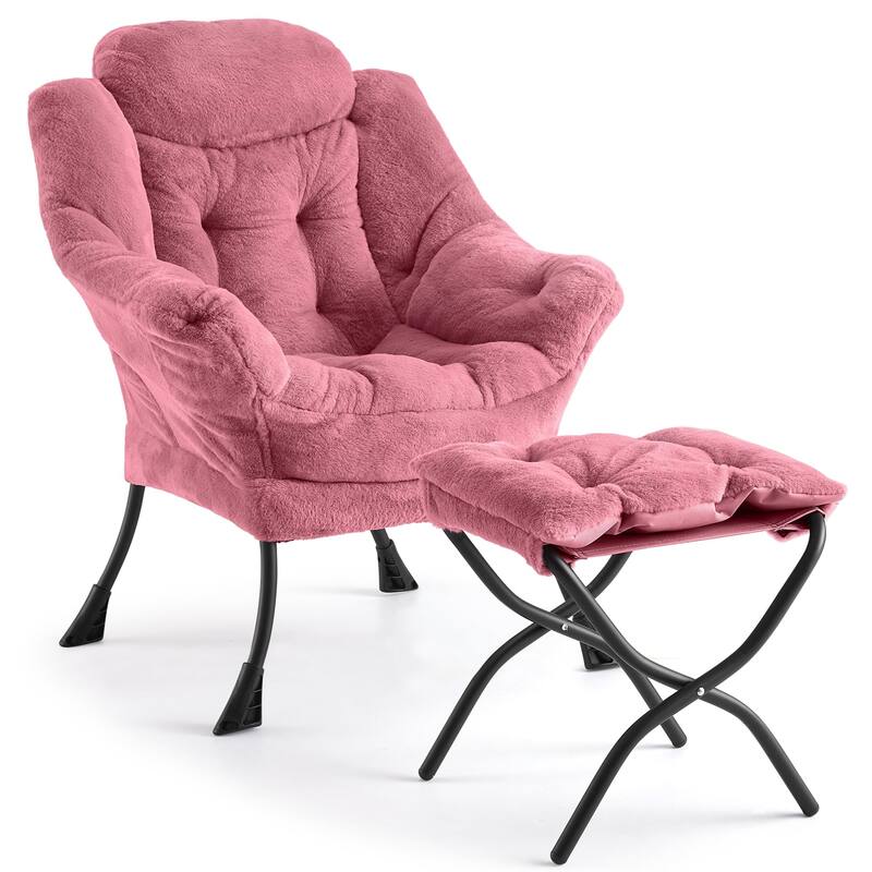 2Pcs Lazy Chair with Ottoman, Modern Lounge Accent Chair,Leisure Sofa Armchair with Footrest,Reading Armchair
