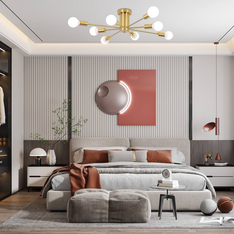 8-Light Sputnik Chandelier, Semi-Flush Mount Ceiling Light with Sputnik Shade for Living Room Kitchen Island Dining Foyer