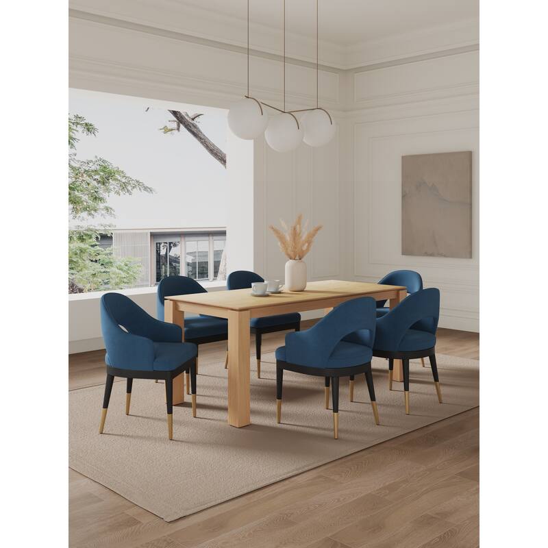 Manhattan Comfort Rockaway Modern 70.86 Solid Wood Dining Set - Natural Blue - Set of 7