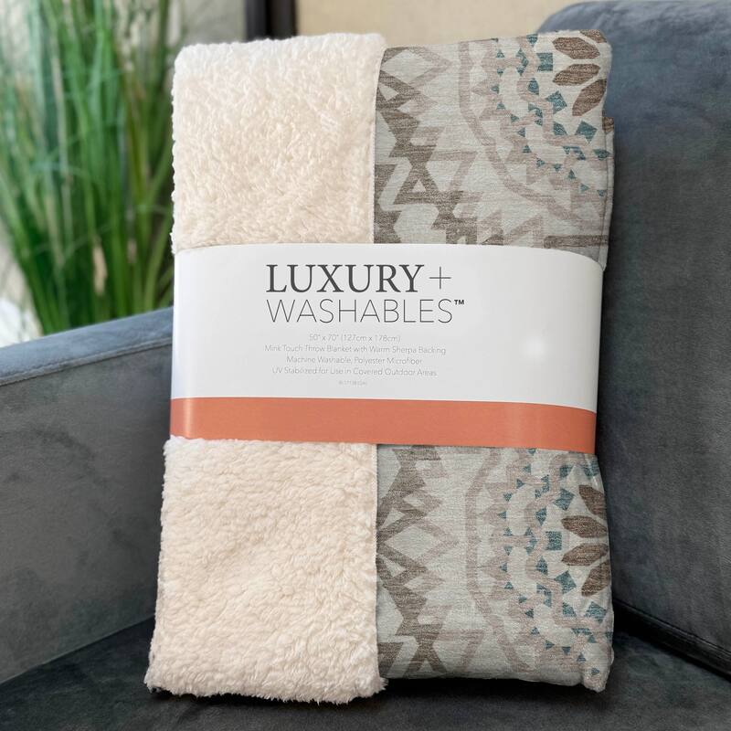 Premium Machine Washable Boho Suzani Sherpa Throw Blanket