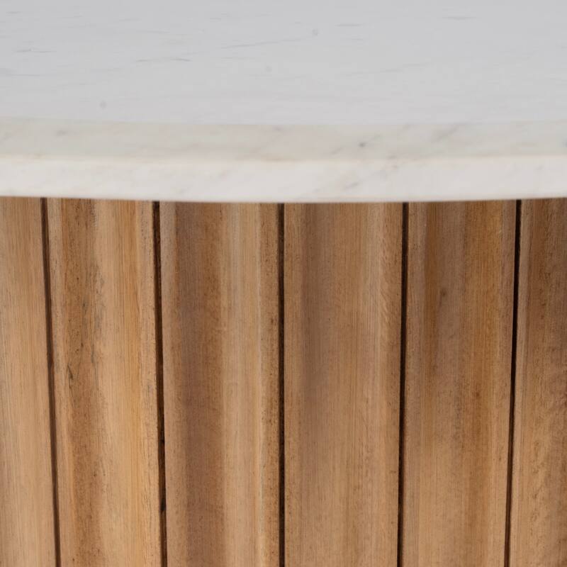 Geneva 22 in. W Round Marble and Wood Side Table
