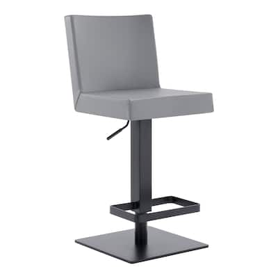 Grey Faux Leather Swivel Adjustable Bar Stool with Full Back and Footrest - 18” x 15.5” x 43.5” (D x W x H)