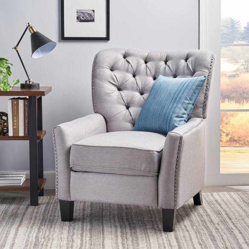 Modern Fabric Upholstered Push Back Recliner with Footrest, Rivet Decoration, Soft Thick Cushions. - LIGHT GREY
