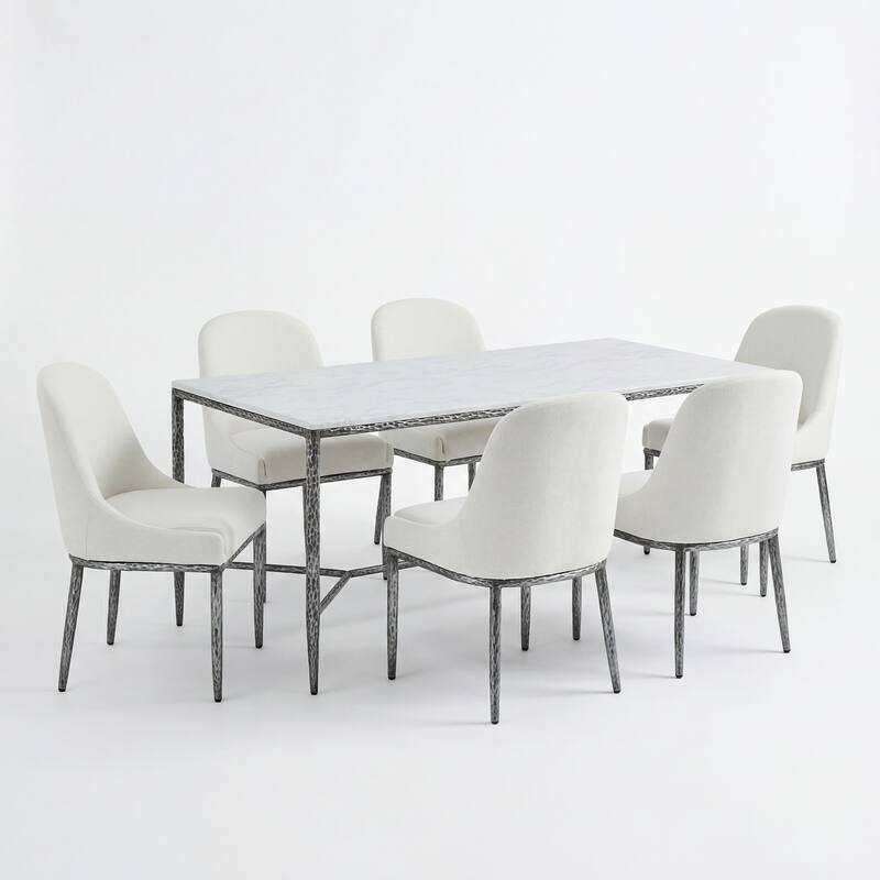 Christopher Knight Home - 7-Piece Industrial Metal Top Dining Set with Upholstered Chairs