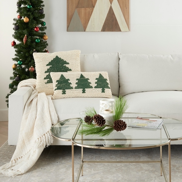 Mina Victory Christmas Tree Loops Throw Pillow On Sale Bed
