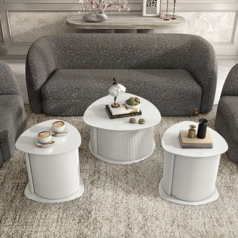 Furniture of America Astra Modern 3-Piece Glossy White Triangle Storage Coffee Table Set - Glossy White