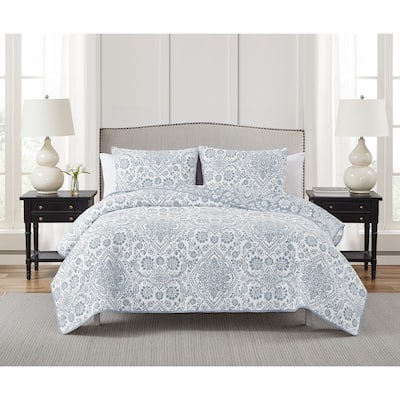 CEDAR COURT Deena Blue Soft Matelasse Jacquard Quilt Set