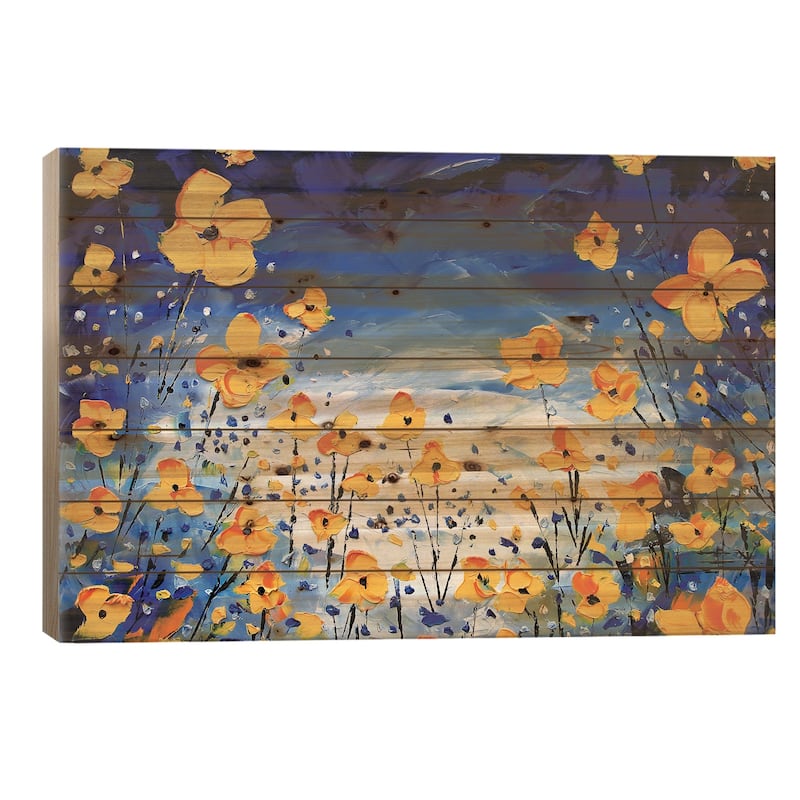 Evening Poppies Print On Wood by Lisa Elley - Multi-Color - 26x40x1.5