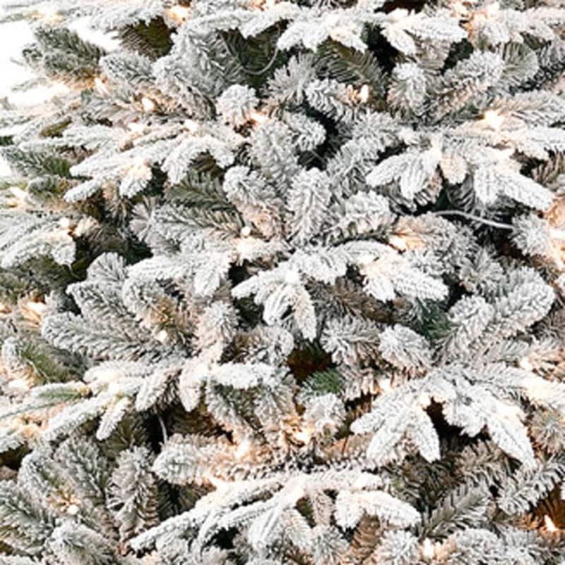 HomeRoots 6.5' White Pre Lit Full Flocked Fir Christmas Tree - 59.00 in. x 78.00 in. x 59.00 in.