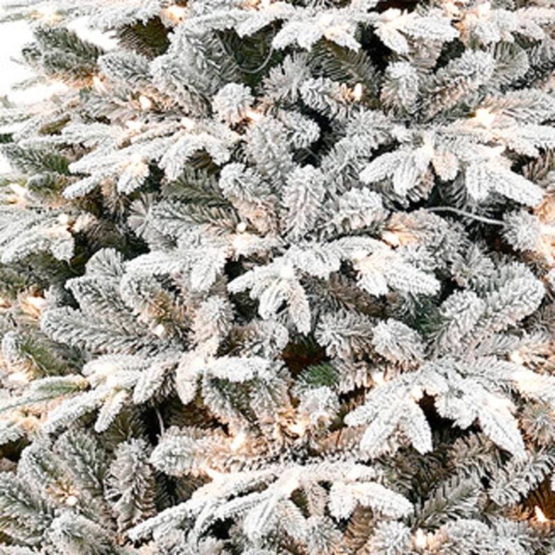 HomeRoots 7.5' White Pre Lit Full Flocked Fir Christmas Tree - 67.00 in. x 90.00 in. x 67.00 in.
