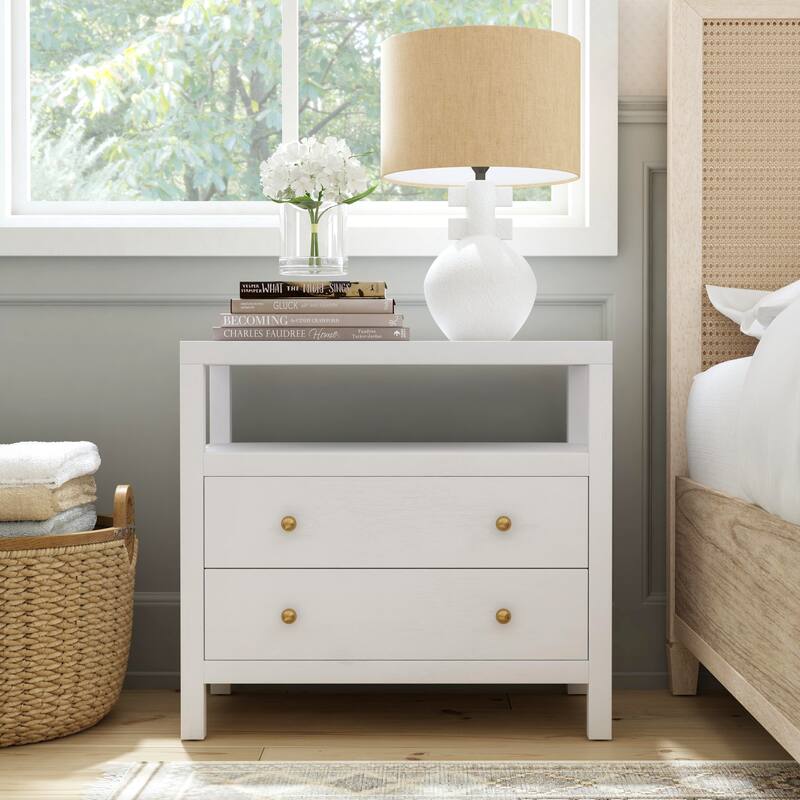 Nora 2-Drawer Wood Wide Nightstand