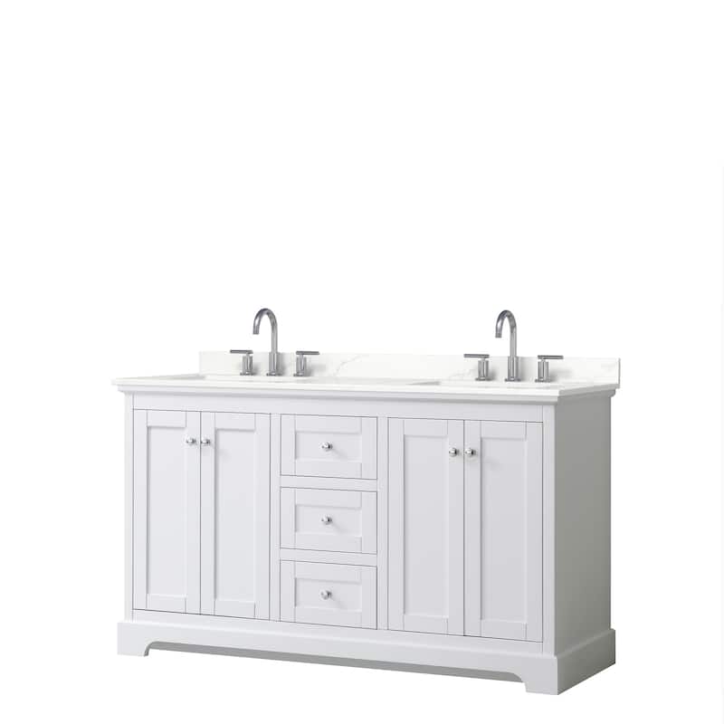 Avery 60-inch Double Vanity, Quartz Top - White, Chrome Trim, Giotto Quartz Top