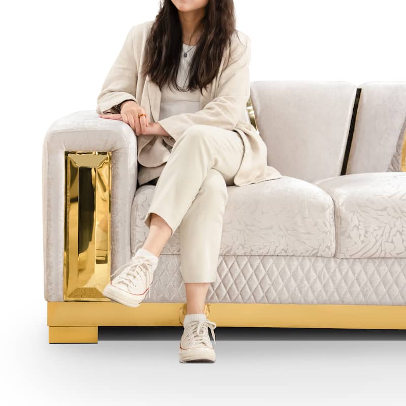 Furniture of America Maxine Glam 2-Piece Solid Wood Sofa Set with Accent Pillows