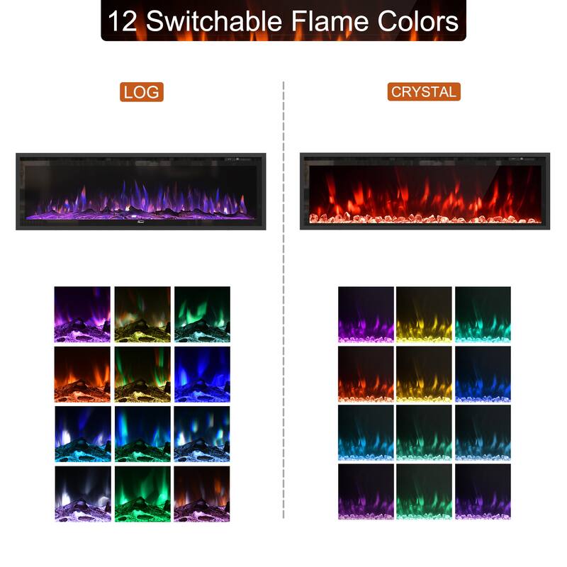 1500W Wall-Mounted &Recessed Electric Fireplace Heater with Remote Control