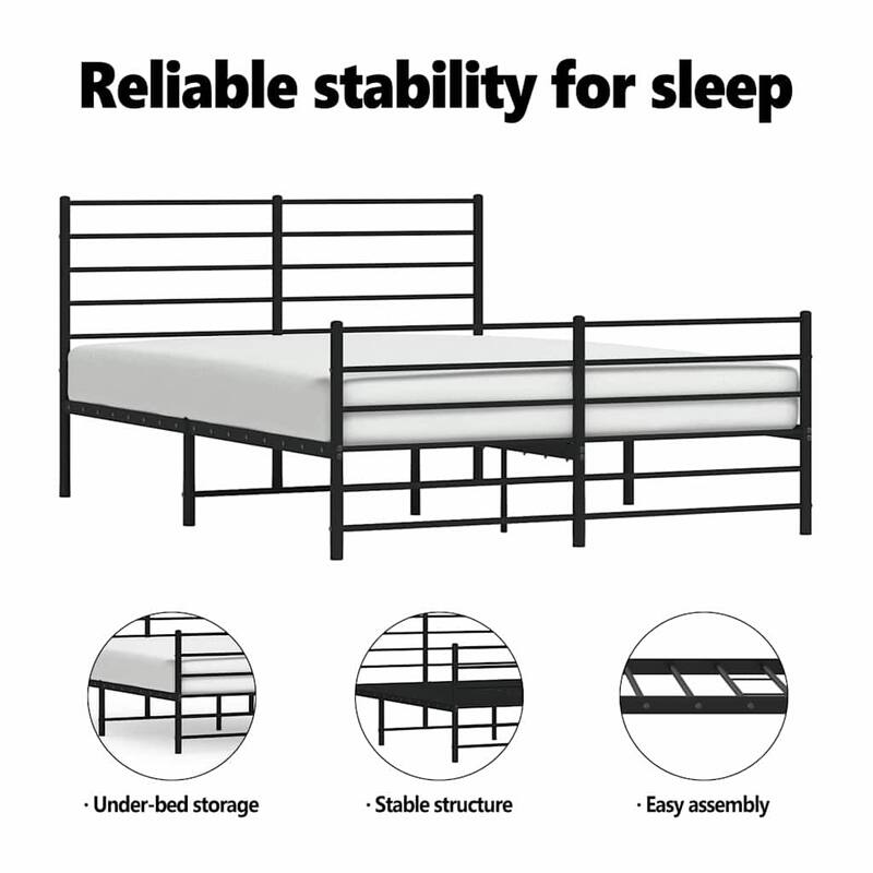 vidaXL Metal Bed Frame with Headboard, No Mattress