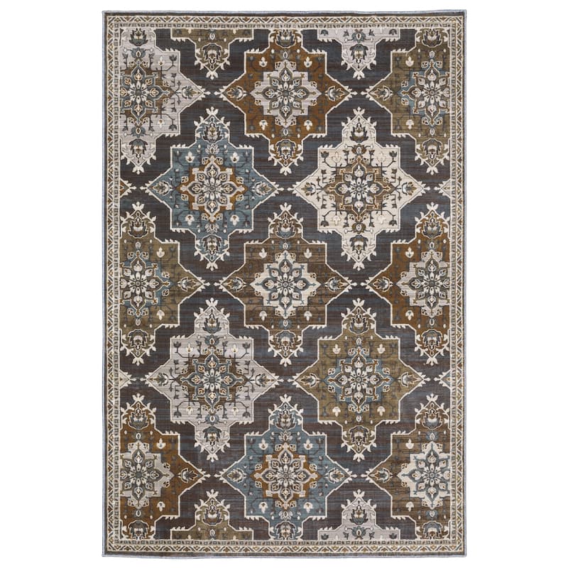 Style Haven Everly Panel Medallions Blue/ Rust Area Rug - 3' 10" x 5' 5" - Runner/Rectangle