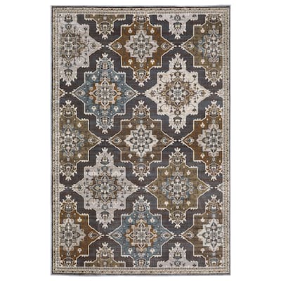 Style Haven Everly Panel Medallions Blue/ Rust Area Rug