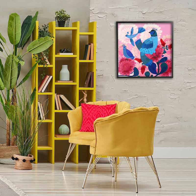 Stupell Folk Birds on Dahlias Framed Giclee Art Design By Kay Widdowson